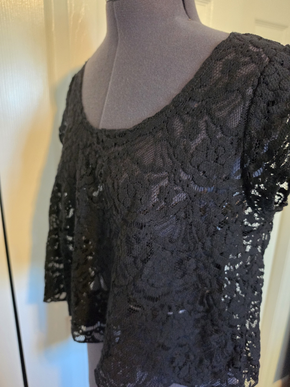 Papaya Black Floral Lace Scoop Neck Top